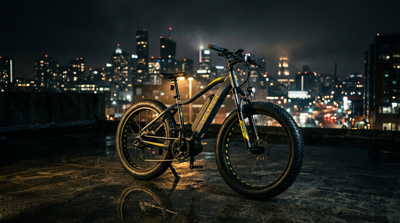 Bike elétrica Voltrix em ambiente urbano à noite