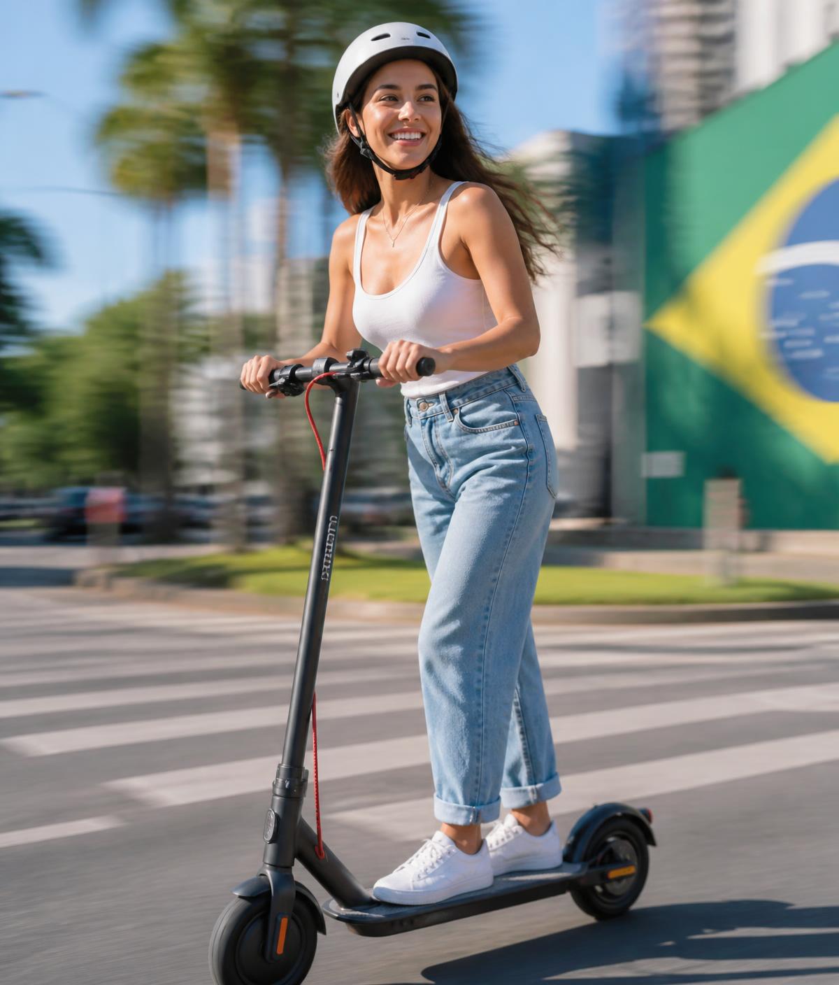 Cliente andando de scooter elétrica na cidade
